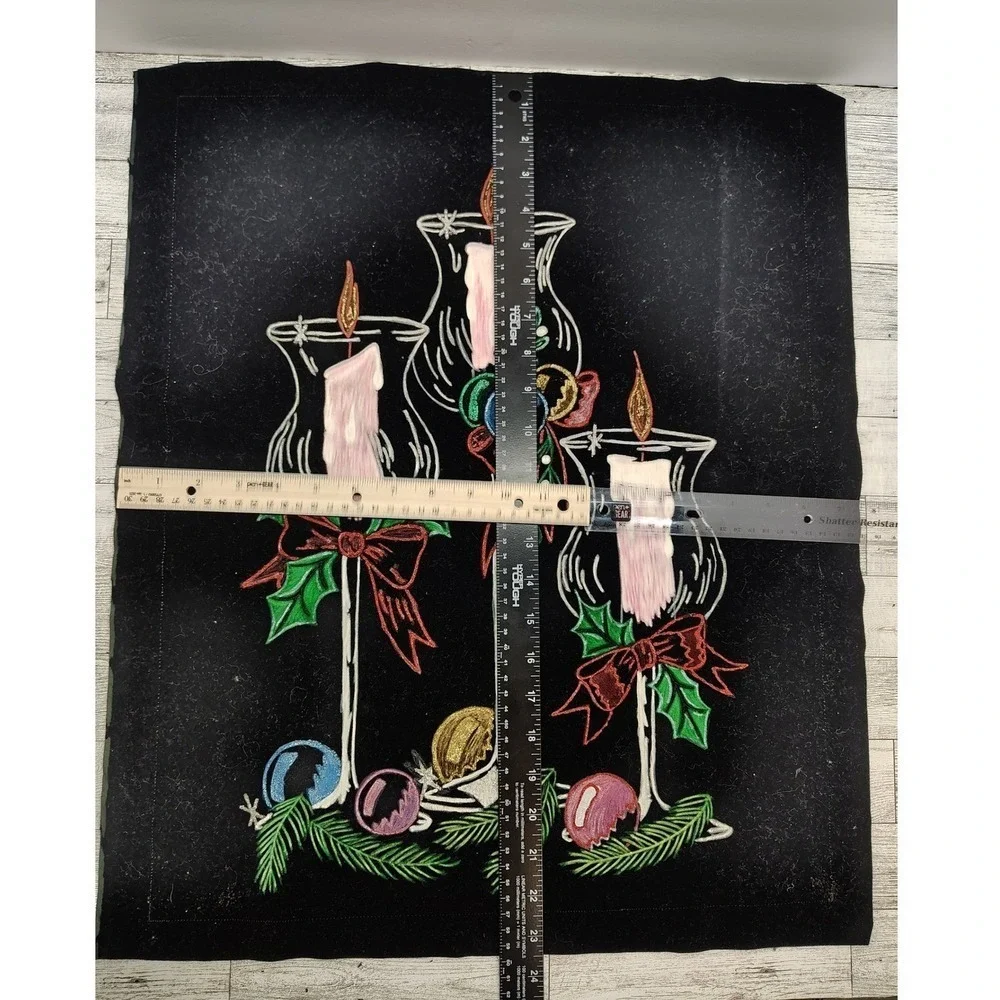 Christmas Fabric Painted Candle Trio Vignette Scene Wall Hang Decor 23x20
